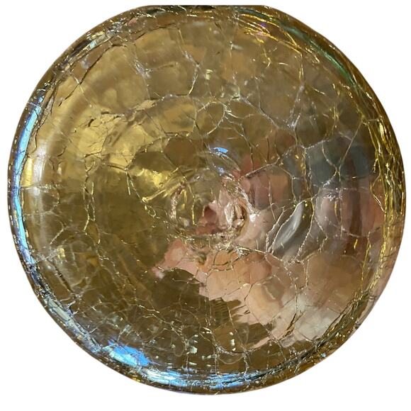 Vintage Hand Blown Amber Crackle Glass Vase Ruffled Rim MCM 4 1/2” Tall - Picture 4 of 7